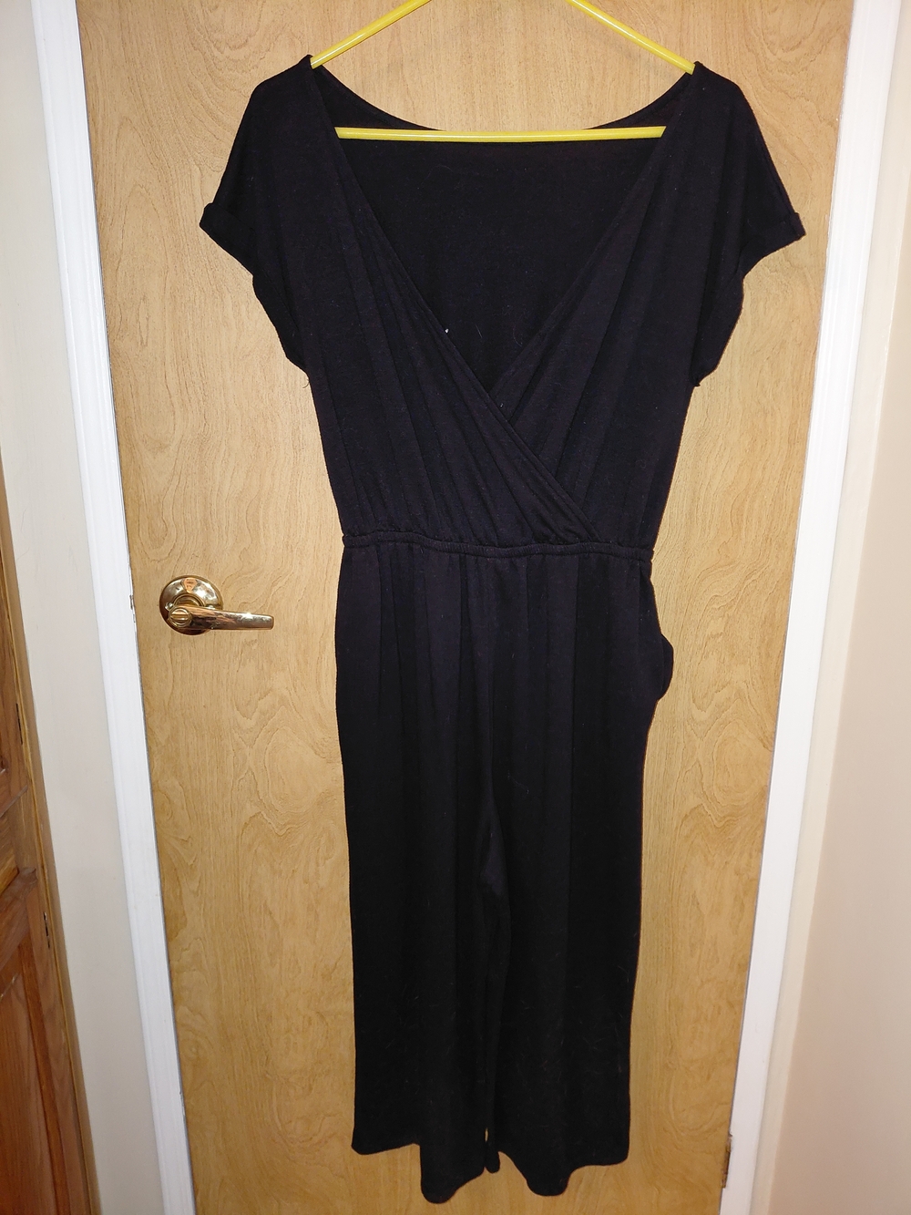 Black Short Sleeve Wrap Jumpsuit